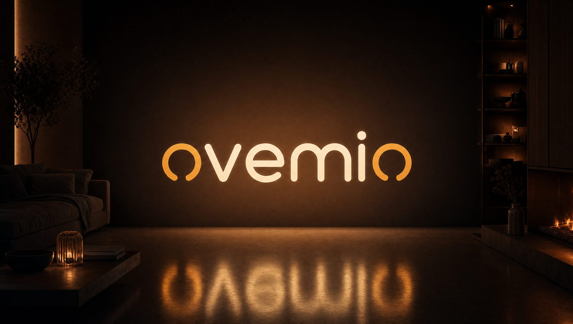 Die Ovemio-Wortmarke als Leuchtreklame