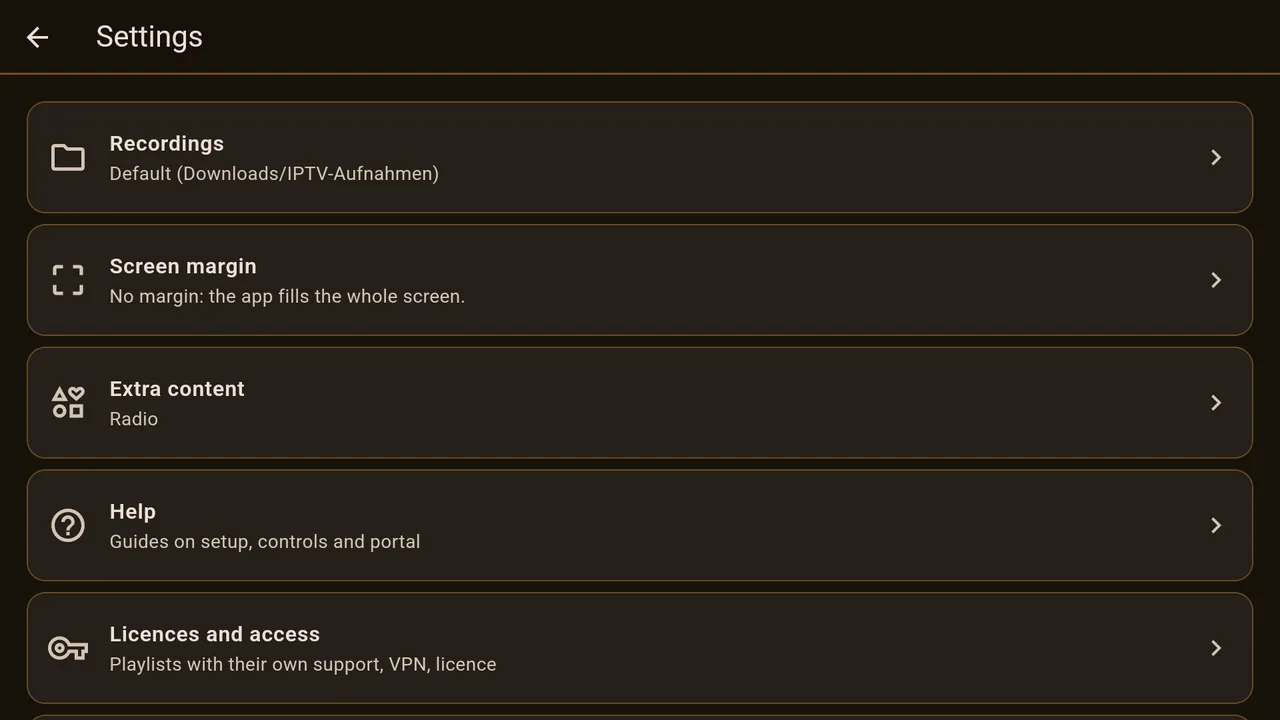 The settings, upper part.